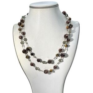 Vintage Signed Cookie Lee Gold Tone Copper Bronze Tiger's Eye Bead‎ 40" Necklace